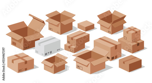 Cardboard boxes collection vector illustration for packaging design in flat style