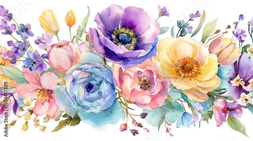 Elegant watercolor floral wedding invitation with soft pastel rainbow color palette