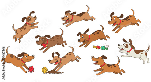 Playful dogs vector illustration: energetic pets in various poses for graphic design