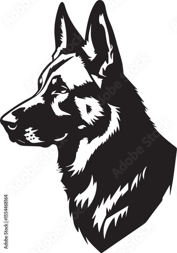 German Shepherd Silhouette: A striking, minimalist illustration of a German Shepherd dog profile, showcasing its noble features in elegant black and white. 