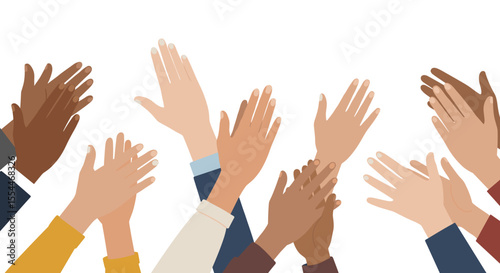 Diverse hands clapping vector illustration: unity and celebration concept for social design projects