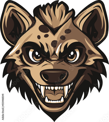 Aggressive Hyena Close-Up: A formidable close-up illustration of a hyena head, showcasing its menacing expression with bared teeth and intense stare.