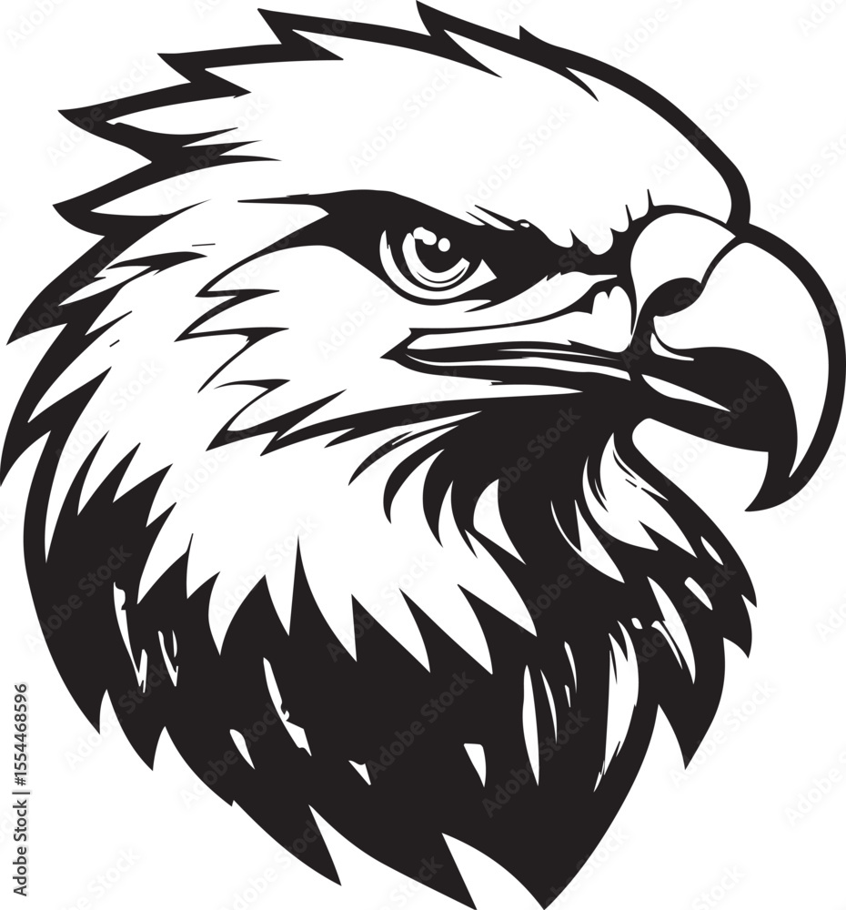 Obraz premium Majestic Eagle Portrait: An intense black and white portrayal of an eagle's head, exuding strength and freedom. The artwork's precise lines and stark contrasts highlight the eagle's powerful gaze.