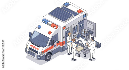 Emergency medical service isometric vector illustration - healthcare design for educational posters