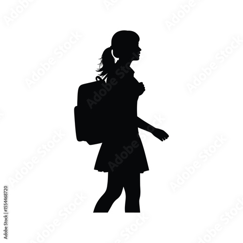 Silhouette of a girl student walking with backpack schoolgirl back to school vector illustration