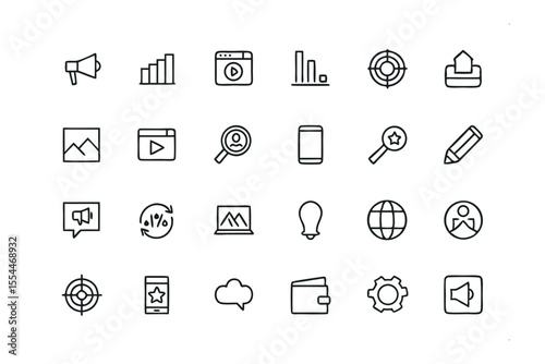 Modern Icon Collection: Clean and sleek icon set with various digital interface and business related icons, perfectly capturing the modern digital era and the essence of business.