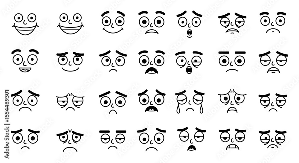 Naklejka premium Emotion expressions: black and white vector illustration for design projects