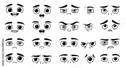 Vector illustration of cartoon facial expressions for emoji design in flat style