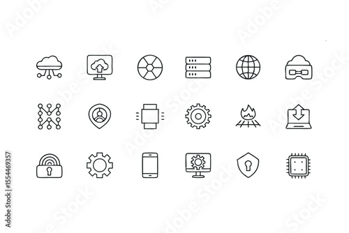 Technology Icons: A minimalist collection of technological icons designed to communicate innovation, connectivity, and the digital age.