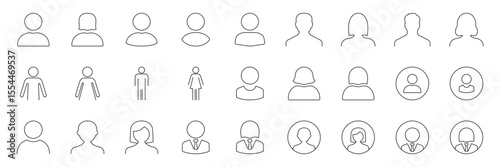 User Profile Avatar Line Icon Set. Diverse User And Identification Outline Symbol Collection. Male, Female, And Gender Neutral Icon. Editable Stroke. Isolated Vector Illustration