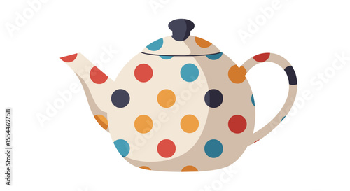 Polka dot teapot vector illustration: retro design for home decor and kitchen art in flat style