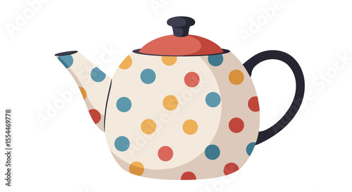 Polka dot teapot vector illustration for kitchen decor in flat style