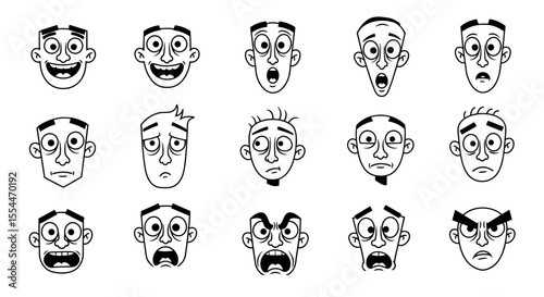 Cartoon expressions vector illustration: emotions for design, comic style