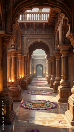 Celebrate Diwali with beautiful rangoli mandala designs in a stunning temple