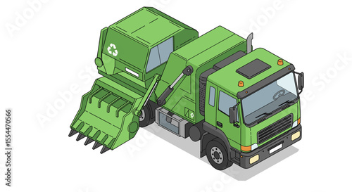 Garbage truck vector illustration: isometric recycling vehicle design for educational posters