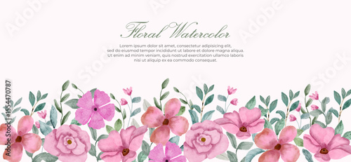 beautiful pink floral watercolor border