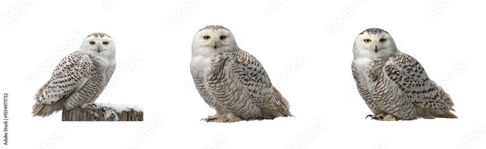 Fototapeta premium Snowy owl behavior in winter habitat bird nature wildlife observation cut out set png