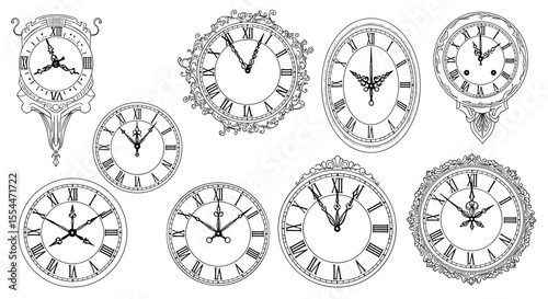 Vintage clock faces vector illustration - classic design for timeless decor