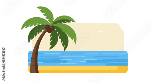 Tropical beach scene vector illustration for summer vacation designs