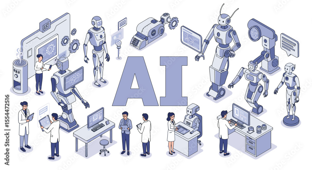 Fototapeta premium Futuristic ai technology and robotics in research and development vector illustration