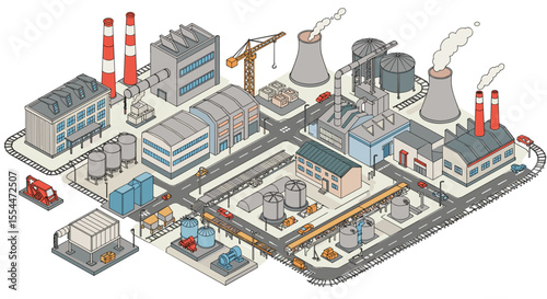 Isometric industrial complex vector illustration for design