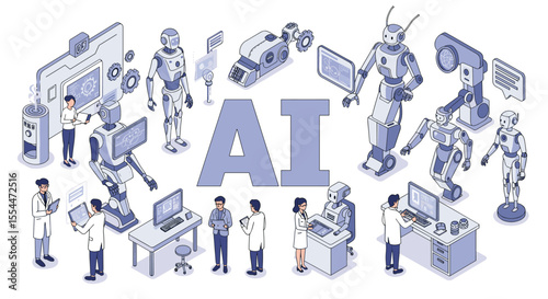 Futuristic ai technology and robotics in research and development vector illustration
