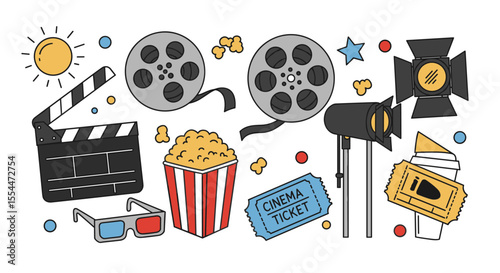 Flat vector illustration of cinema elements for poster design