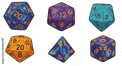 Geometric dice vector illustration for game design and prints in vibrant colorful style