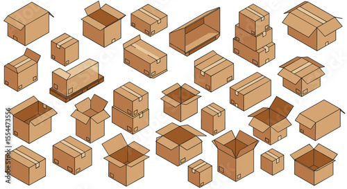 Various cardboard boxes vector illustration for packaging design in flat style