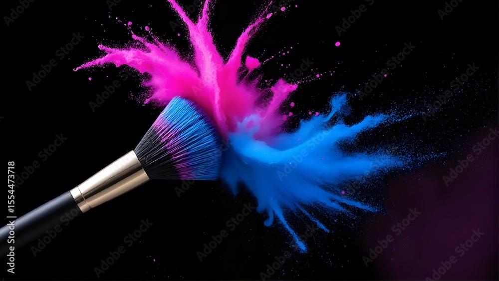 Fototapeta premium Pink & Blue Powder Explosion with Makeup Brush