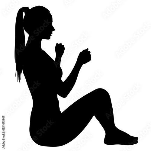 Silhouette of woman performing bicep curls, fitness and strength training