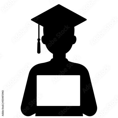 Graduation cap silhouette with tablet, digital education and learning concept