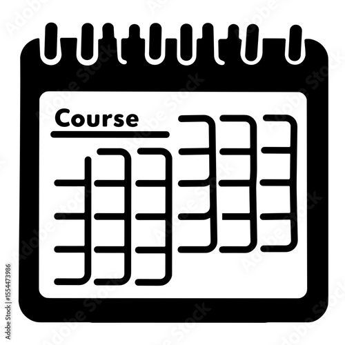Silhouette calendar with course milestones, black and white, time management