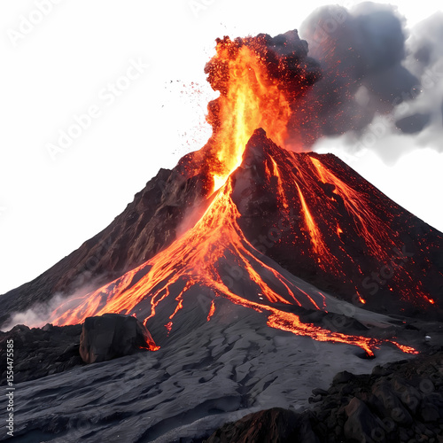 Volcanic Eruption: Powerful Lava Flow and Ash Plume