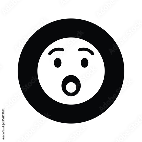 Surprised Face Emoticon Black and White Vector Illustration  Open Mouth Raised Eyebrows