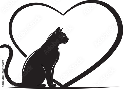 Cat silhouette in Heart: A sleek silhouette of a serene cat, nestled gracefully within a heart-shaped frame, embodying love, companionship, and the pure joy of feline affection.