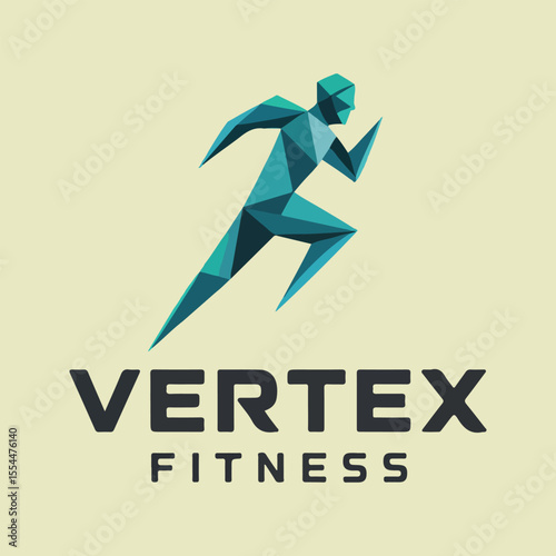 Teal Polygon Running Man Vertex Fitness Logo runner