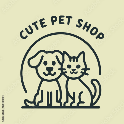 Cute Pet Shop Logo Dog Cat Line Art Illustration vector