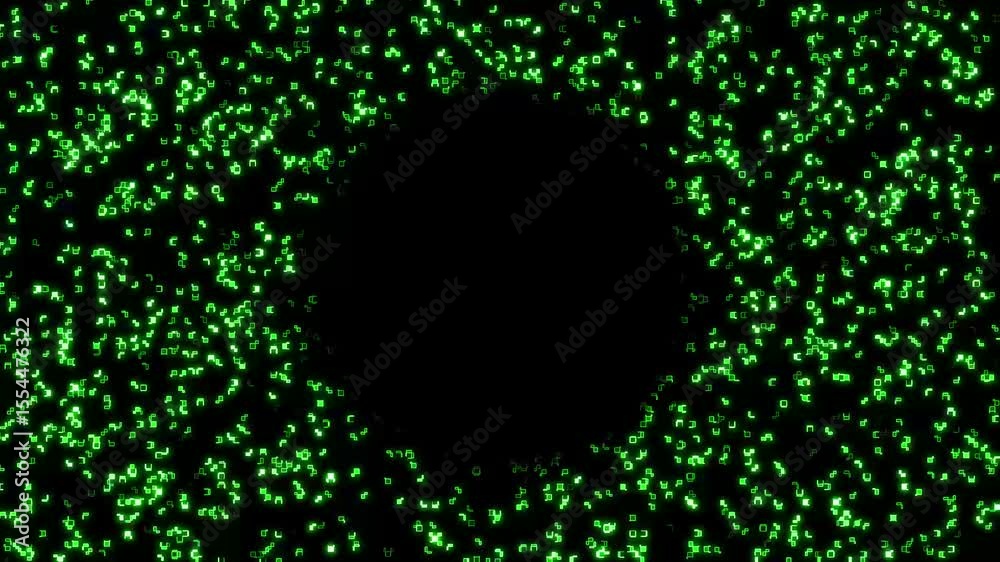 Glowing green digital particles ring, Futuristic abstract animation background