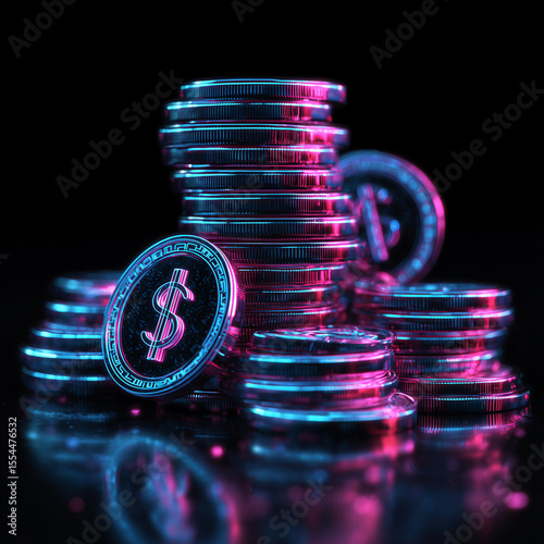 Sci-Fi Style Dollar Coins Glowing in the Dark