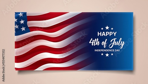 Happy 4th of July Independence Day Banner with Waving American Flag Design