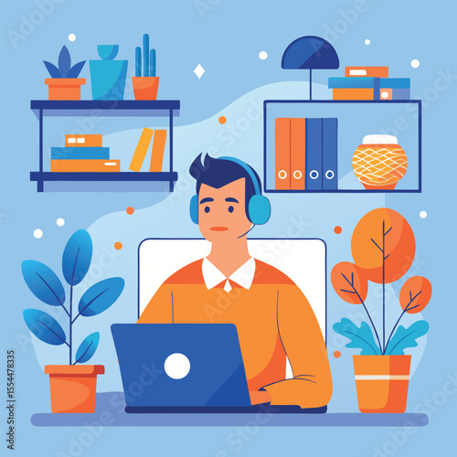 Home Office Setup – Young Man Working Remotely
