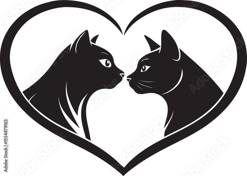 Loving Cats in Heart: Two black cats face each other within a heart shape, symbolizing love and companionship.