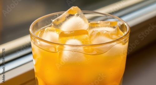 Refreshing Iced Golden Citrus Drink with Chilled Ice Cubes