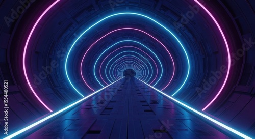 Futuristic Neon Tunnel with Circular Lighting Effects
