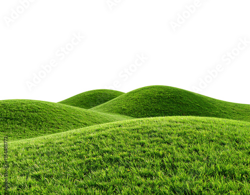 Lush green rolling hills under clear blue skies.