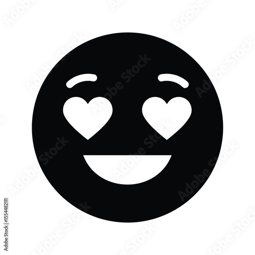 In love emoticon black and white hearts in eyes smiling face love emoji romantic icon vector illustration