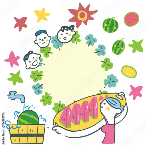 家族て立てる夏休の旅行計画　セットのストックイラスト素材
