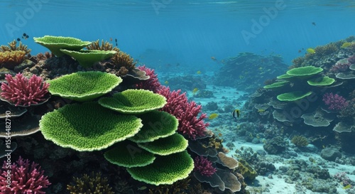 Vibrant Coral Reef Ecosystem teeming with marine life and diverse coral formations