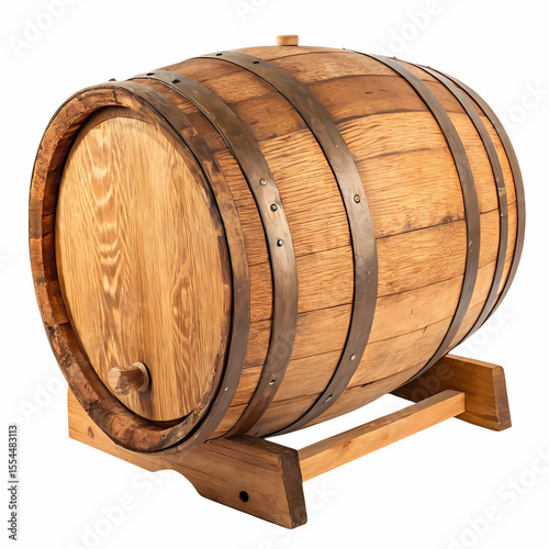 Oak Barrel: Rustic Wooden Wine or Whiskey Barrel on Stand